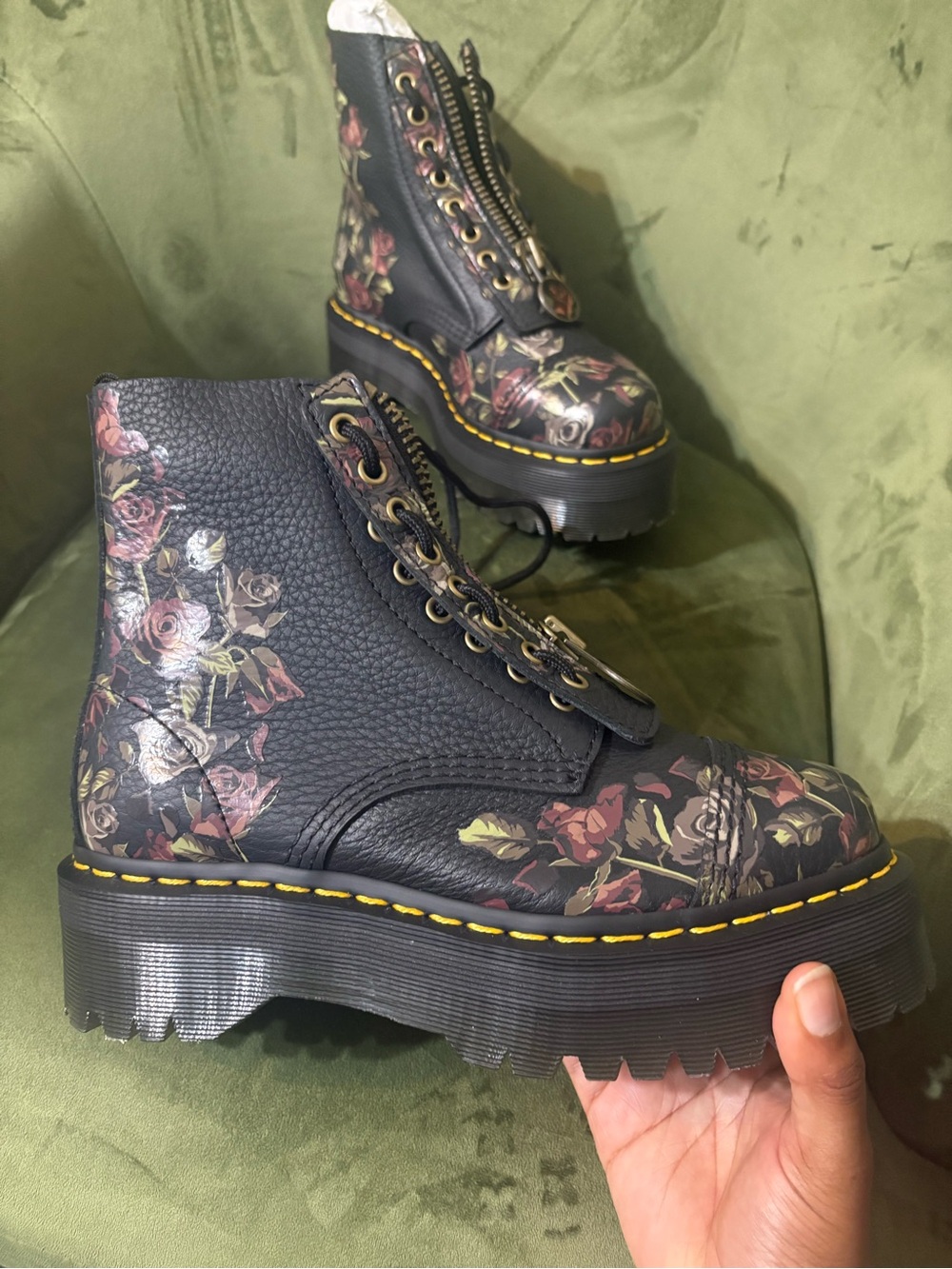 Dr. Martens Black Floral Platform Zip Lace-Up Boot - Picture 9 of 11